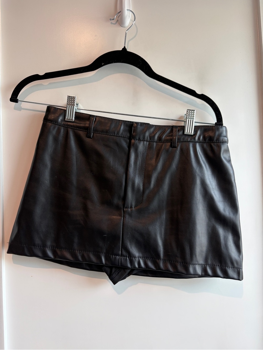Black Faux Leather Women's skort
